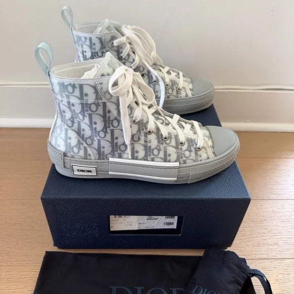 Dior B23 oblique High-Top Sneakers in White Blue and Gray - Picture 1 of 11
